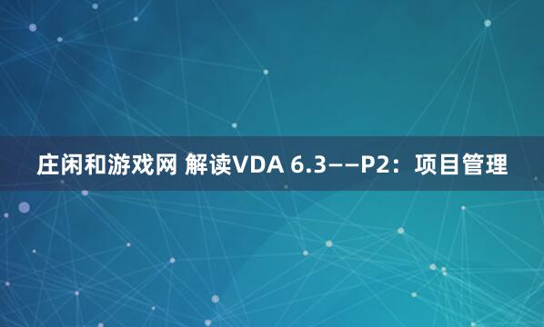 莊閑和游戲網 解讀VDA 6.3——P2：項目管理