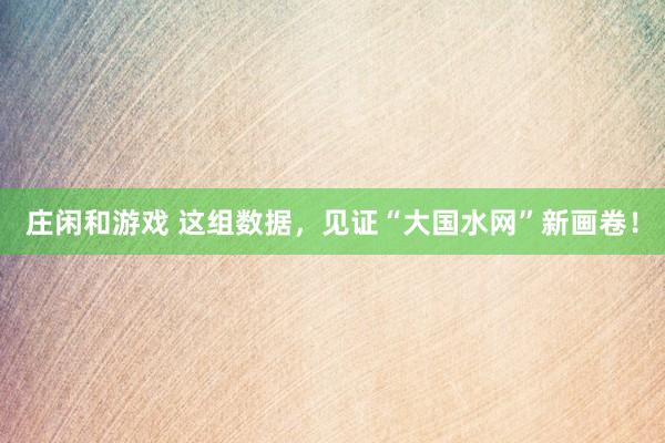 莊閑和游戲 這組數據，見證“大國水網”新畫卷！